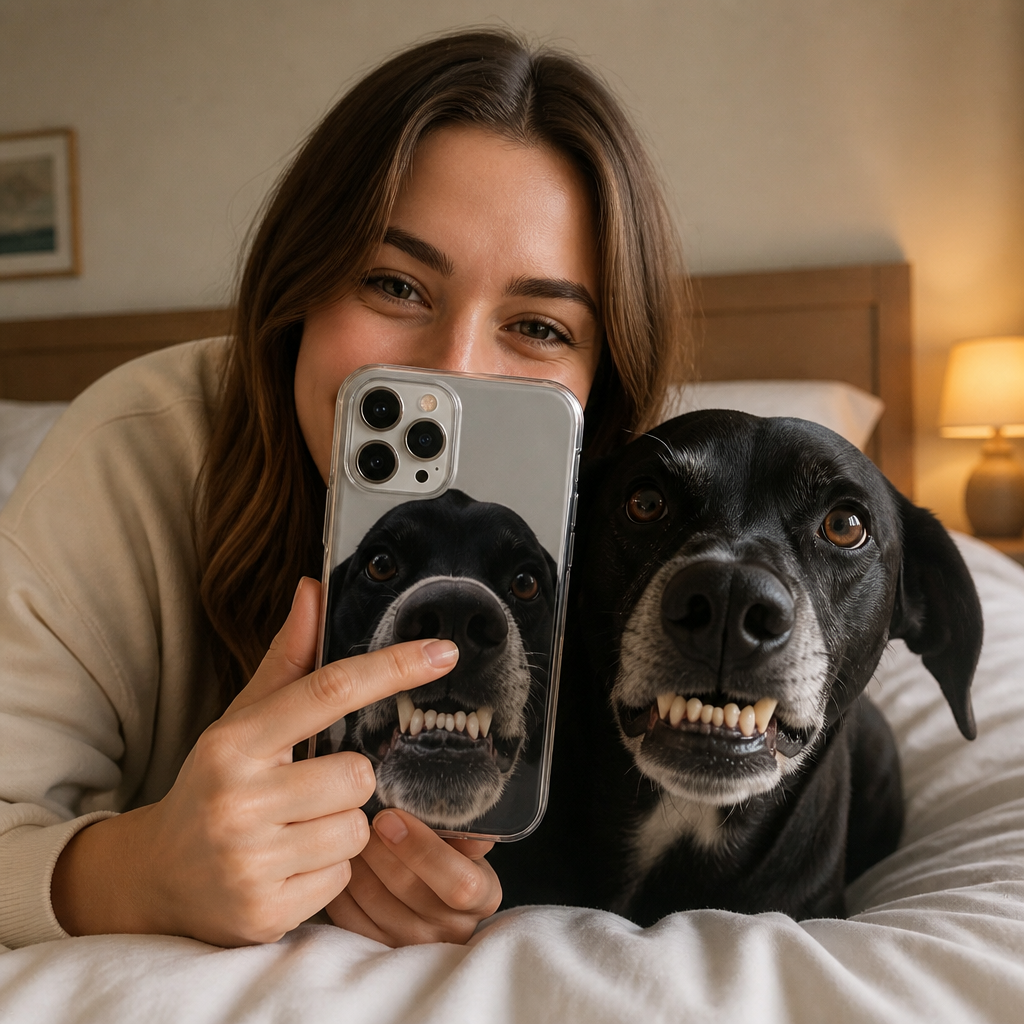 Personalisierte Haustier-Fotohülle mit 3D-Quetschnase