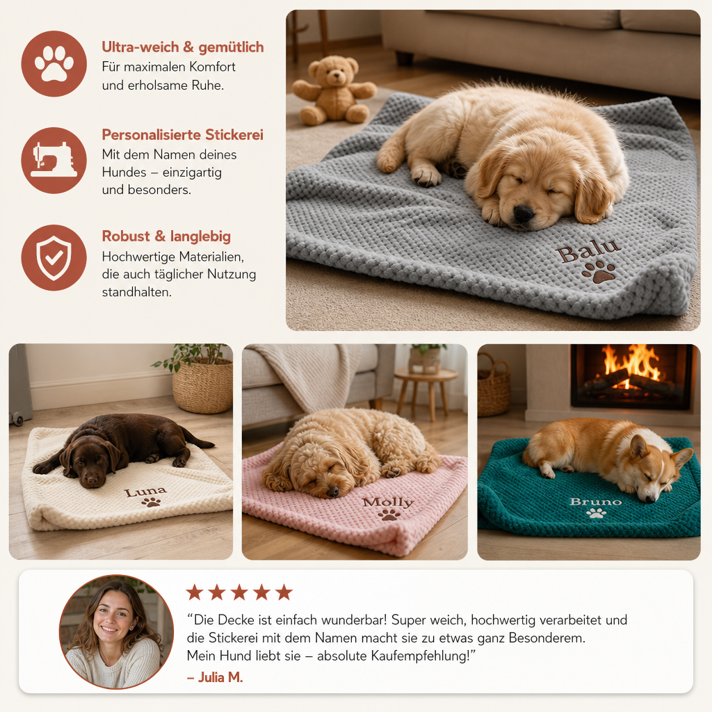 Personalisierte Flauschige Hundedecke Mit Individueller Stickerei