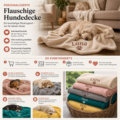 Personalisierte Flauschige Hundedecke Mit Individueller Stickerei