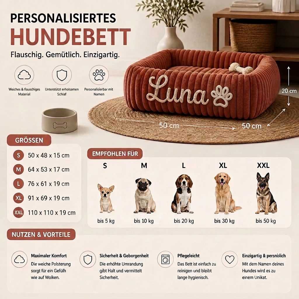 Personalisiertes, flauschiges Wolken-Hundebett mit weicher Umrandung