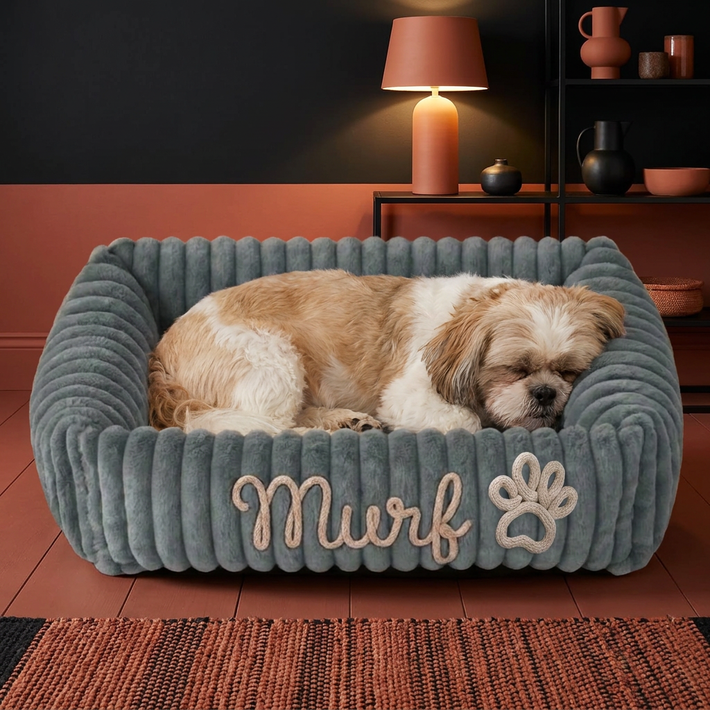 Personalisiertes, flauschiges Wolken-Hundebett mit weicher Umrandung