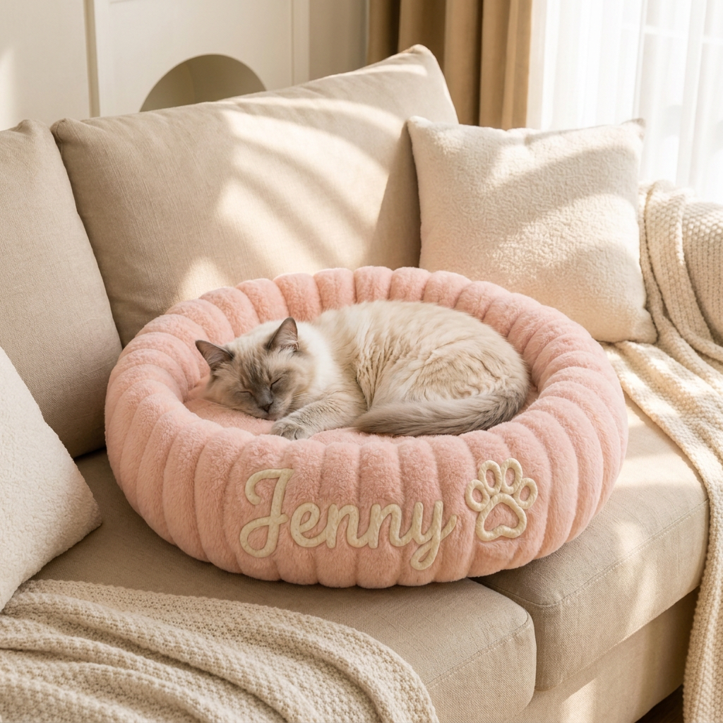 Personalisiertes Rundes flauschiges Katzenbett