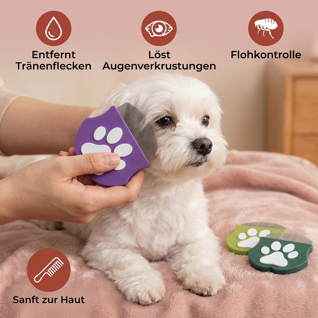 Haustier-Augenkamm – Gesichtskamm für Tränenflecken, Augenverkrustungen & Flohkontrolle