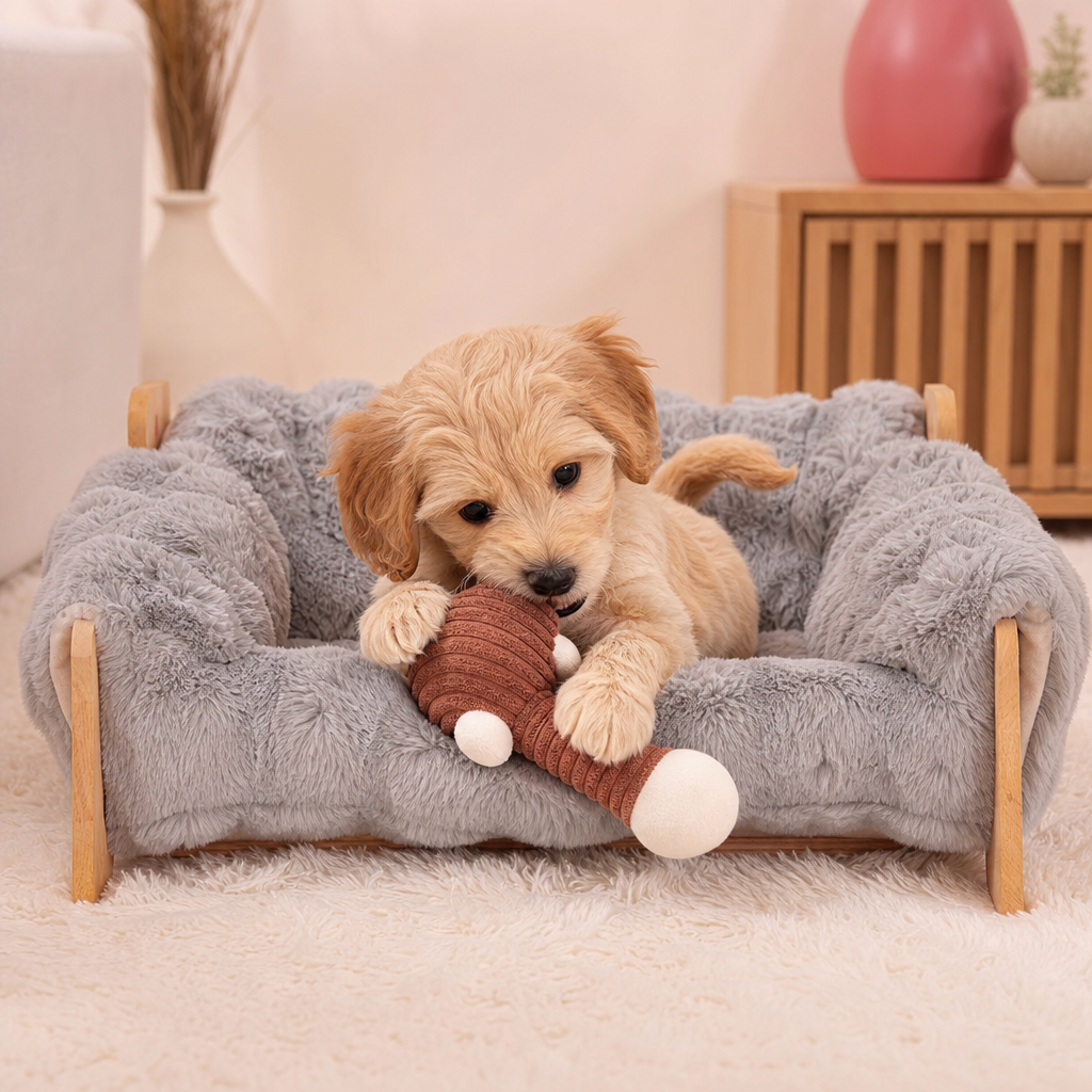 Luxuriöses, erhöhtes Hundebett aus Massivholz