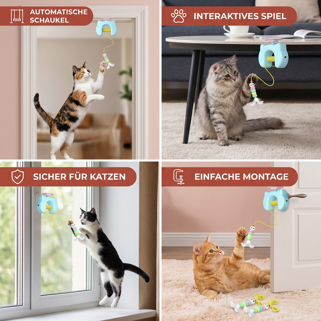 Interaktives Katzen-Spielzeug mit Feder & Auto-Schaukel – Elektrisches Tür-Hängespiel für Katzen