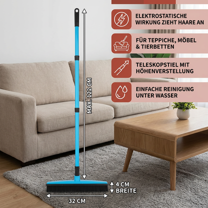 Tierhaar-Entferner Besen mit Teleskopstiel – Für Teppich, Sofa & Tierbetten