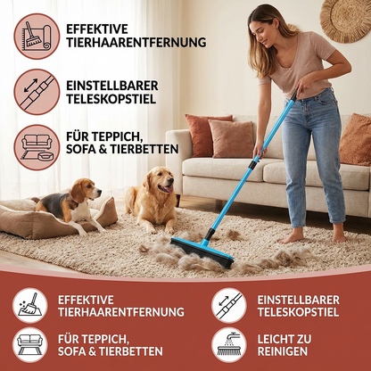 Tierhaar-Entferner Besen mit Teleskopstiel – Für Teppich, Sofa & Tierbetten