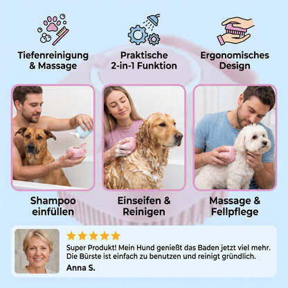 Praktische 2-in-1 Profi Hundebadebürste – Tiefenreinigung & Massage in einem Schritt