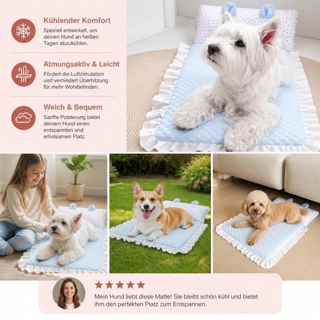 Kühlendes Hundebett für heiße Tage – weich, waschbar & bequem