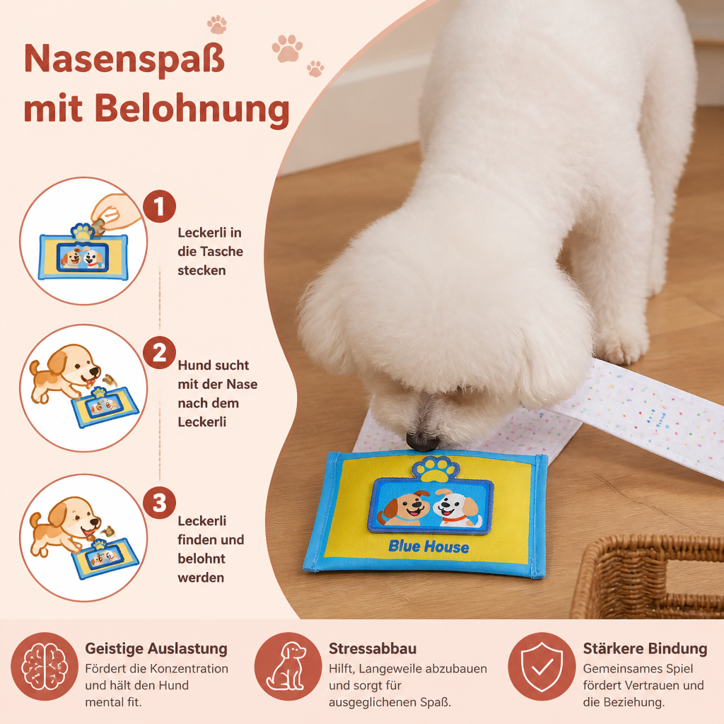 Langlebiges Schnüffelspielzeug für Hunde im Tuchbox Design – Mit Versteckfach & Quietschfunktion