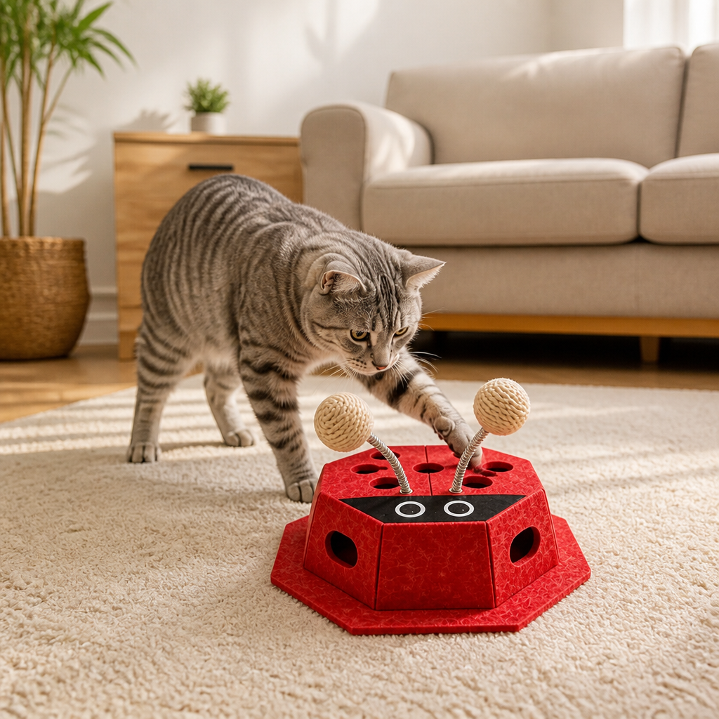 3-in-1-Puzzle-Spielzeug für Katzen in Form eines Marienkäfers