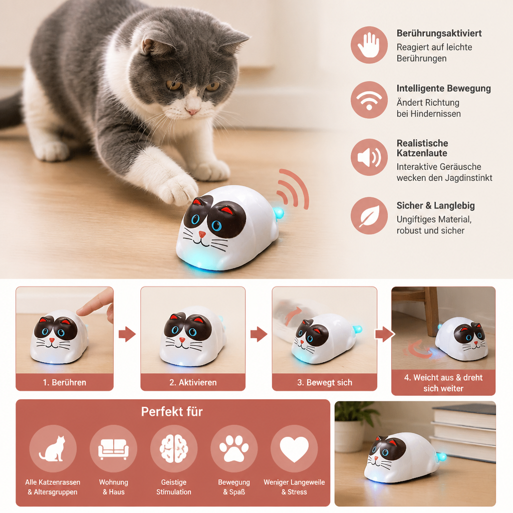 Berührungsgesteuertes intelligentes Katzenspielzeug in Roboterform
