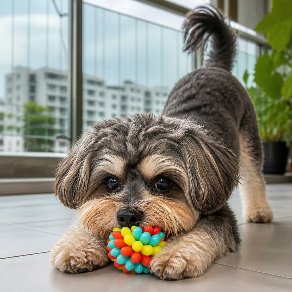 Bunter Hundekau-Ball mit Noppen