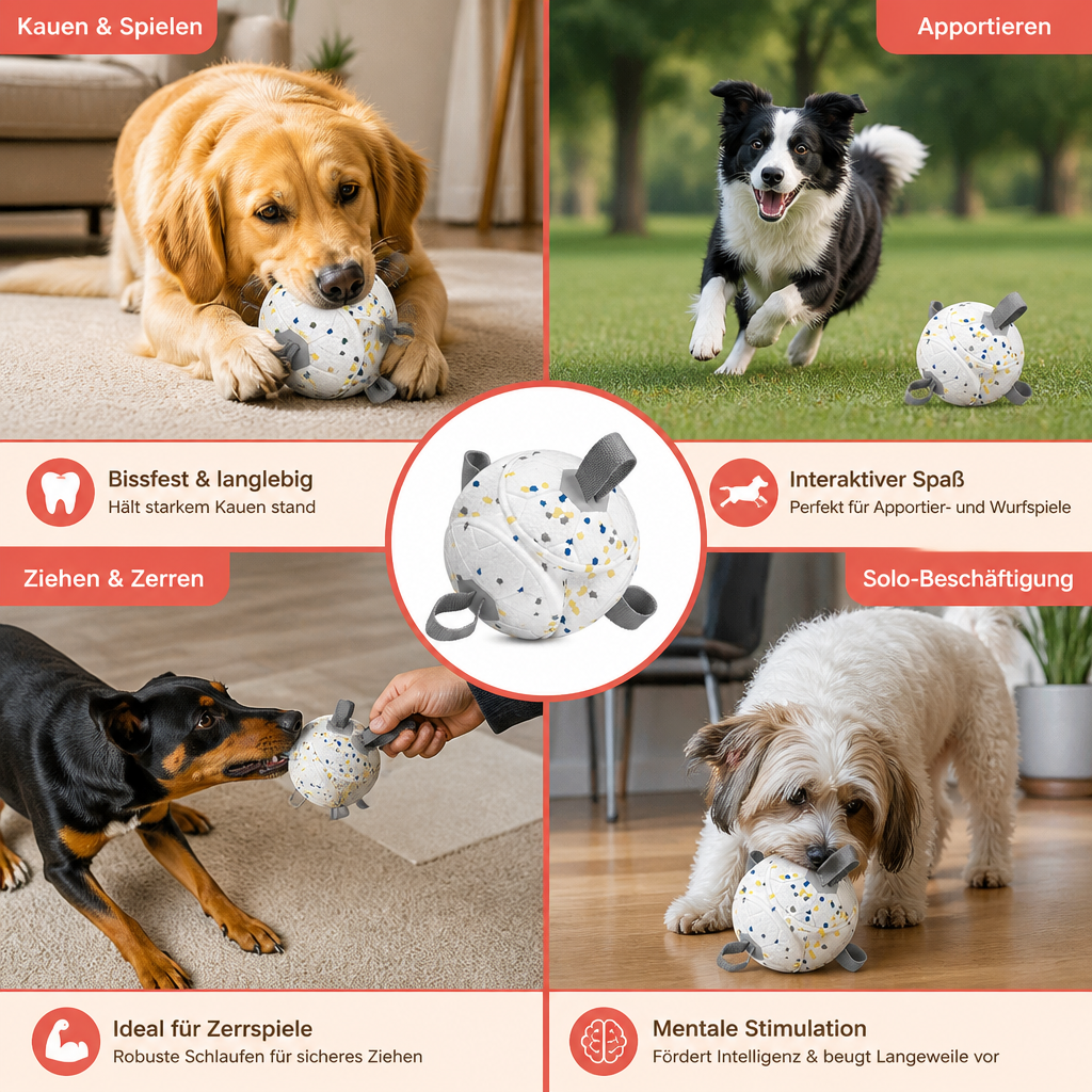 Umweltfreundlicher, unzerstörbarer Hundeball – bissfestes, interaktives Zieh- und Apportierspielzeug