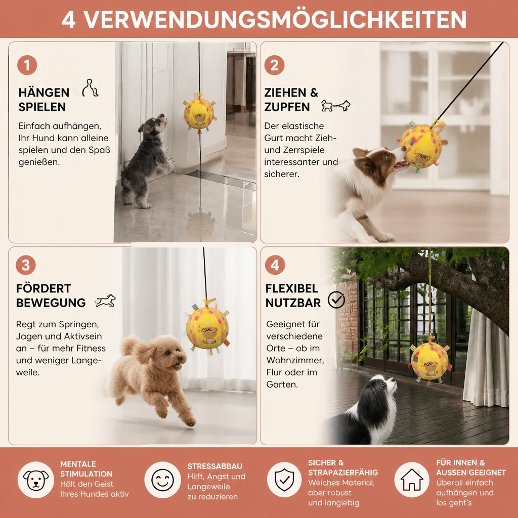 Interaktives hängendes Hundespielzeug mit elastischem Spielseil und Haken
