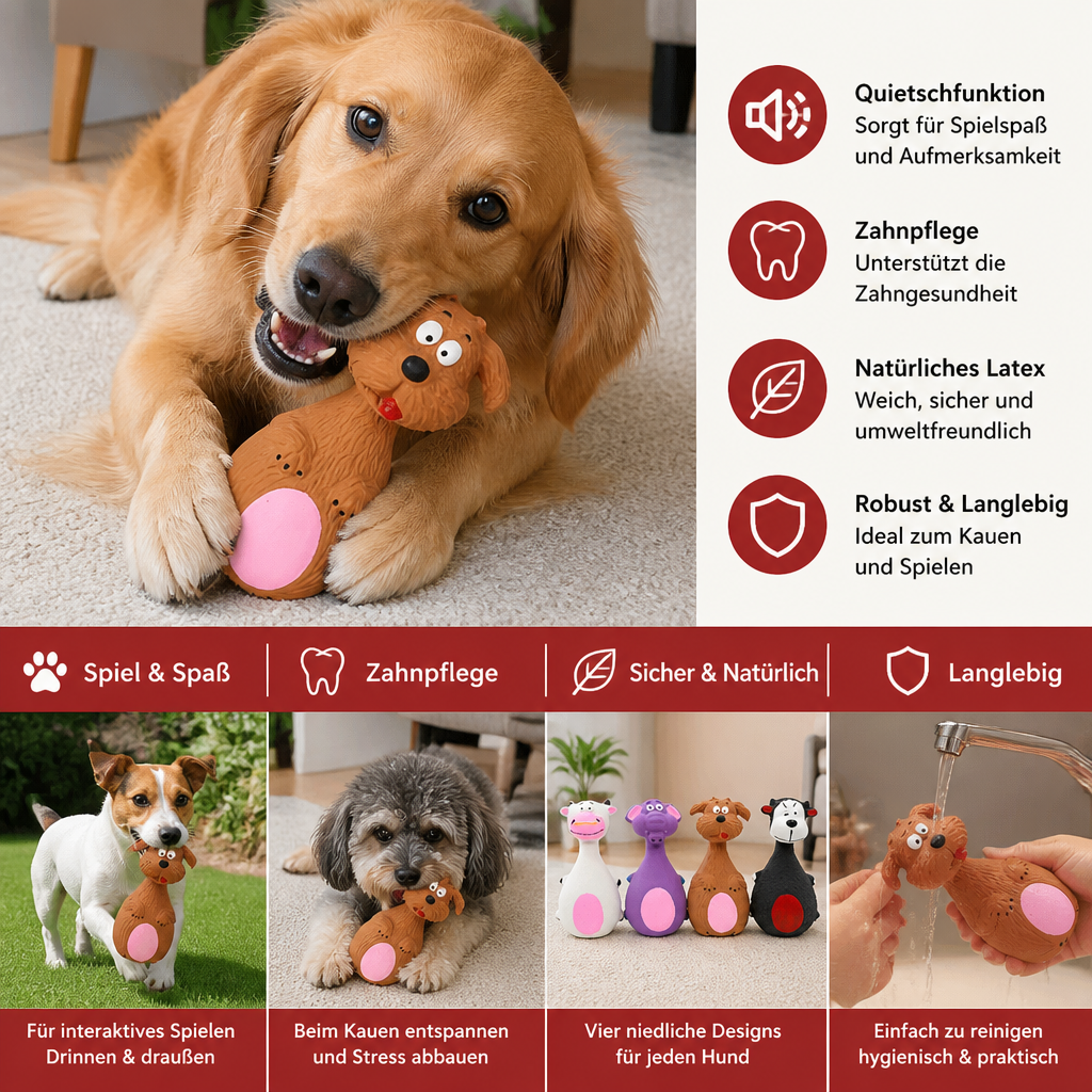 Robustes, umweltfreundliches Latex-Hundespielzeug mit Quietscher & Zahnpflege