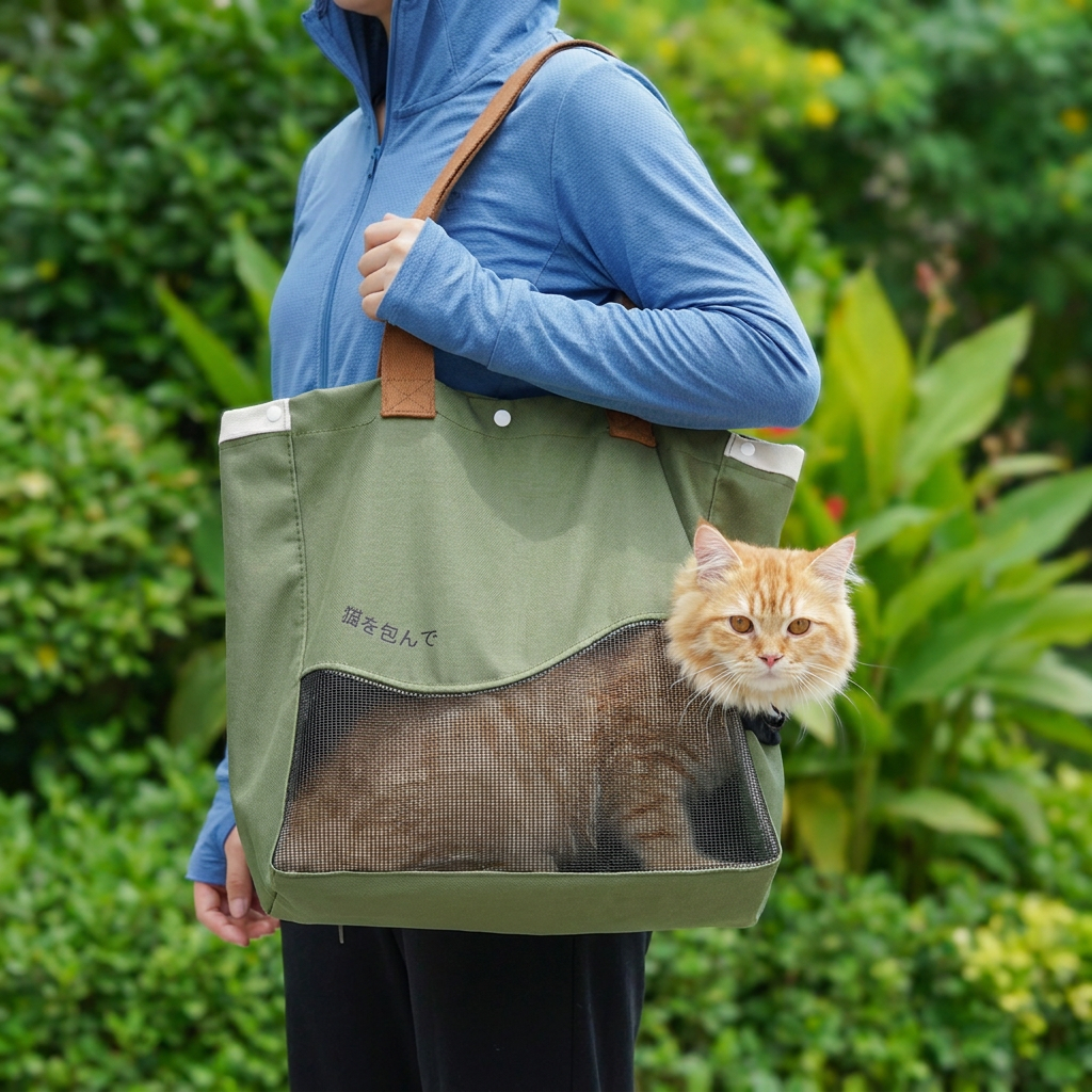 Atmungsaktive Tragetasche aus Canvas für Katzen mit Netzfenster