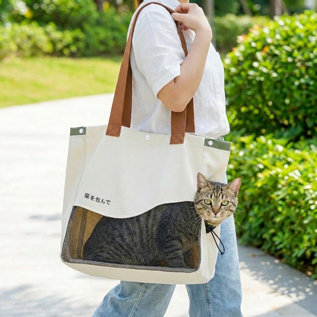 Atmungsaktive Tragetasche aus Canvas für Katzen mit Netzfenster