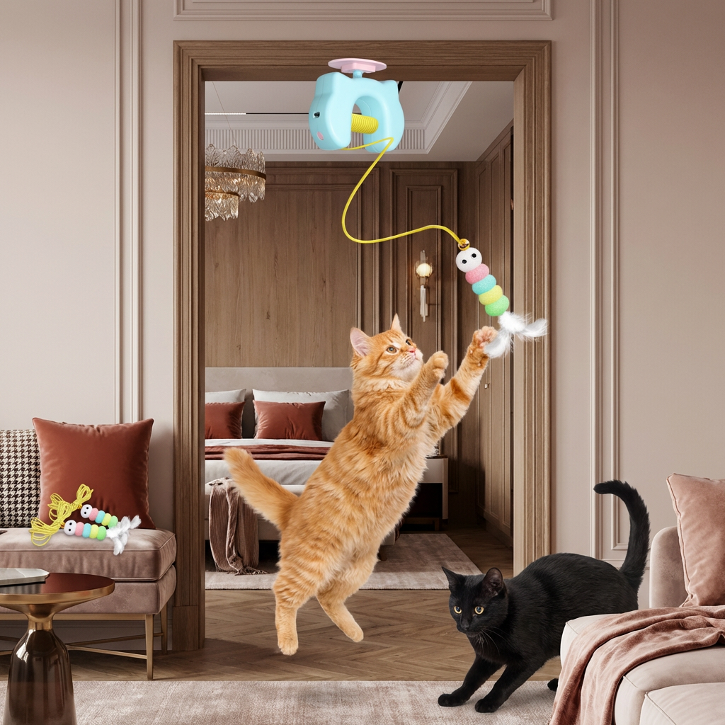Interaktives Katzen-Spielzeug mit Feder & Auto-Schaukel – Elektrisches Tür-Hängespiel für Katzen