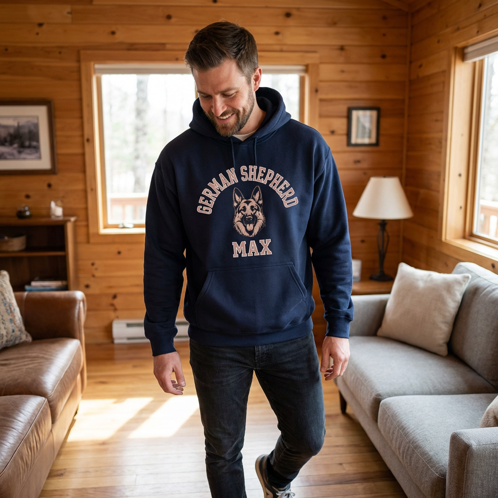 Personalisierter Hunde Hoodie  – Haustiermotiv & Namensstickerei im College-Look