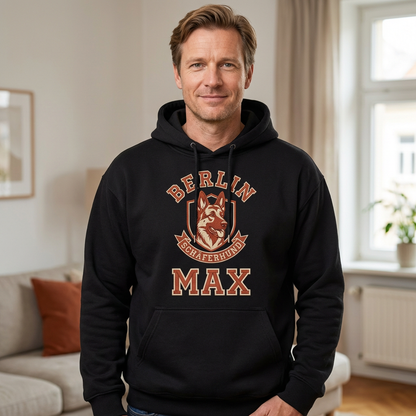 Personalisierter Hunde Hoodie  – Haustiermotiv & Namensstickerei im College-Look