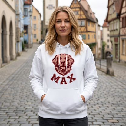 Personalisierter Hunde Hoodie  – Haustiermotiv & Namensstickerei im College-Look