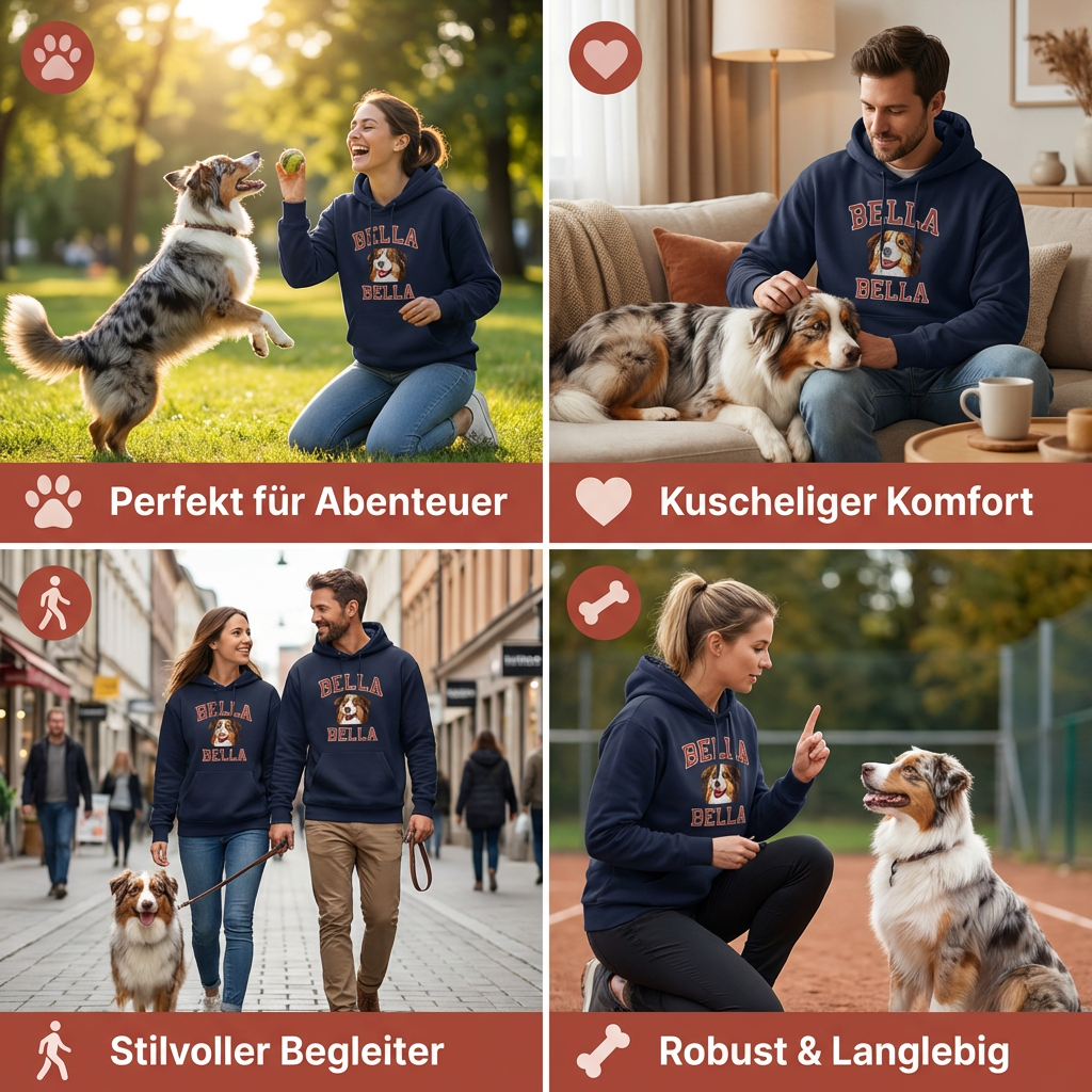 Personalisierter Hunde Hoodie  – Haustiermotiv & Namensstickerei im College-Look