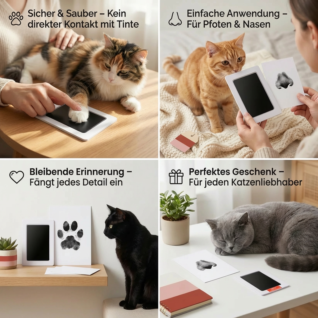 Haustier Pfoten- & Nasenabdruck-Set – DIY Erinnerungsset für Katzen