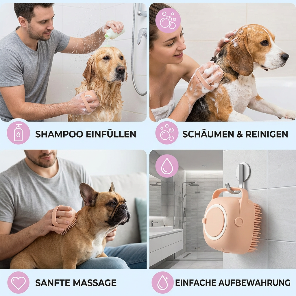 Praktische 2-in-1 Profi Hundebadebürste – Tiefenreinigung & Massage in einem Schritt