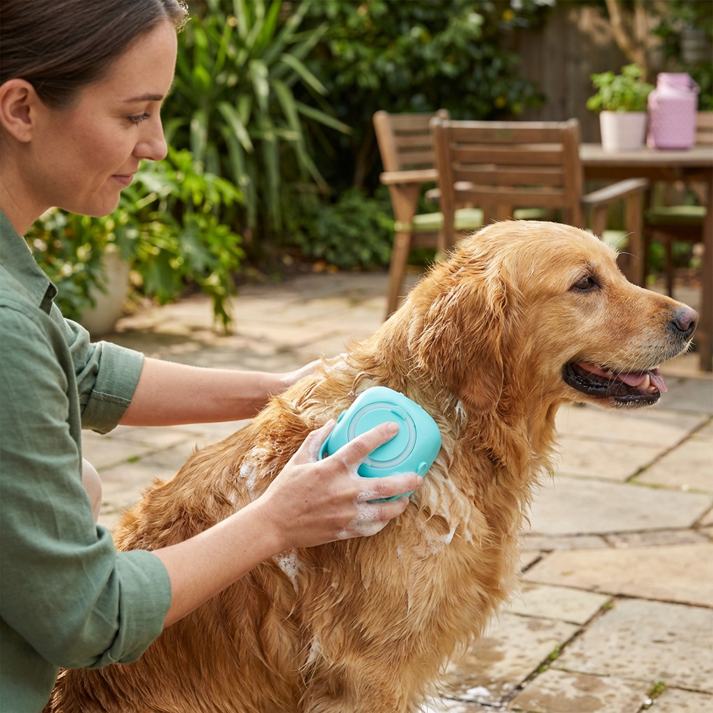 Praktische 2-in-1 Profi Hundebadebürste – Tiefenreinigung & Massage in einem Schritt