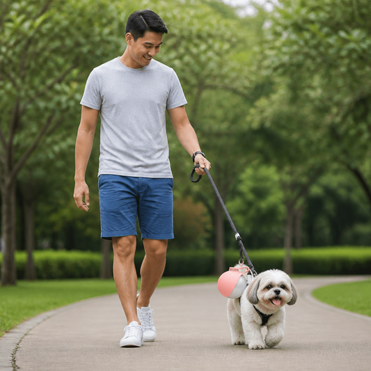 Kugelförmige 2-in-1 Trinkflasche für Hunde – Auslaufsichere Wasserflasche mit Silikonnapf
