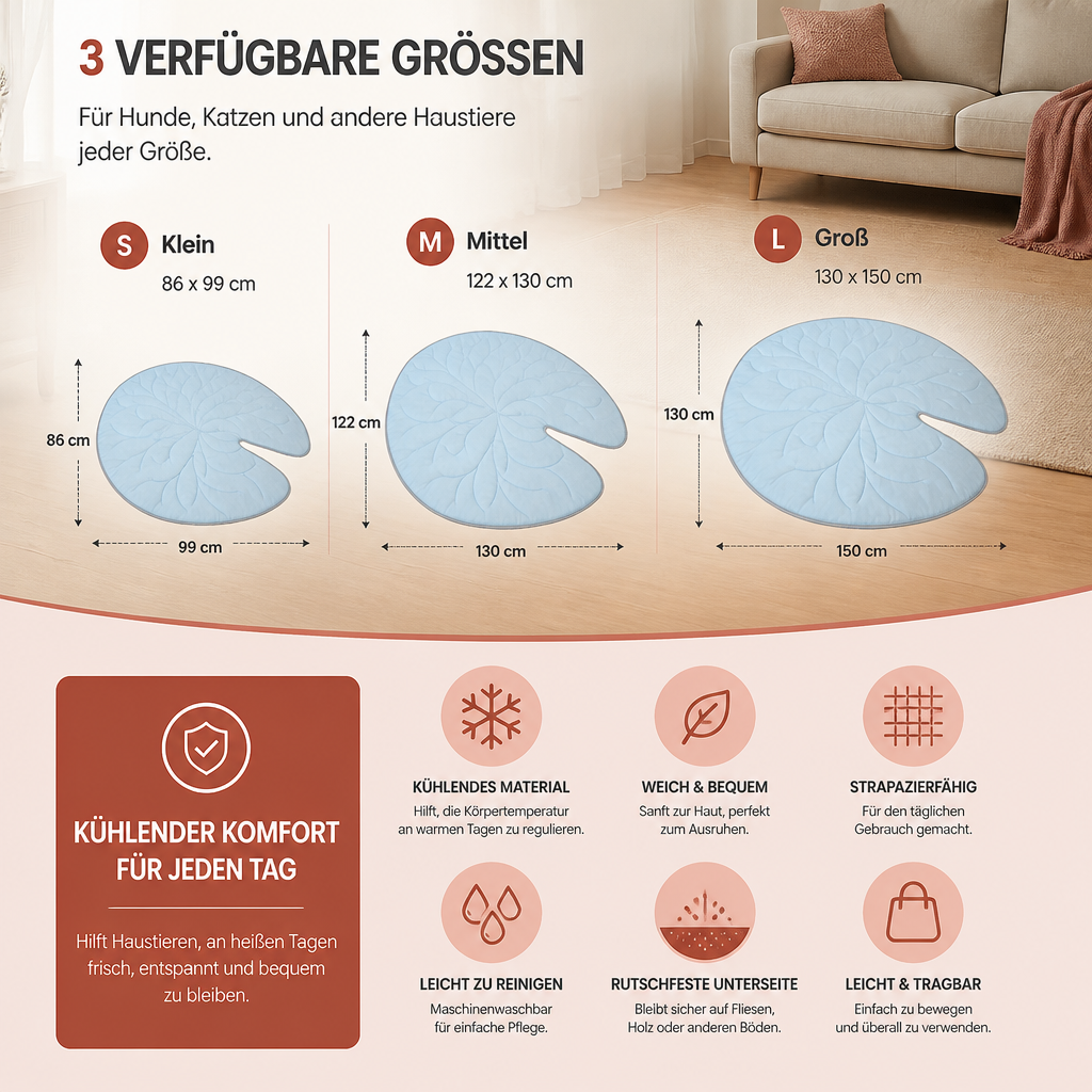 Kühlende Haustiermatte in Blattform – Waschbare Sommermatte mit rutschfester Unterseite