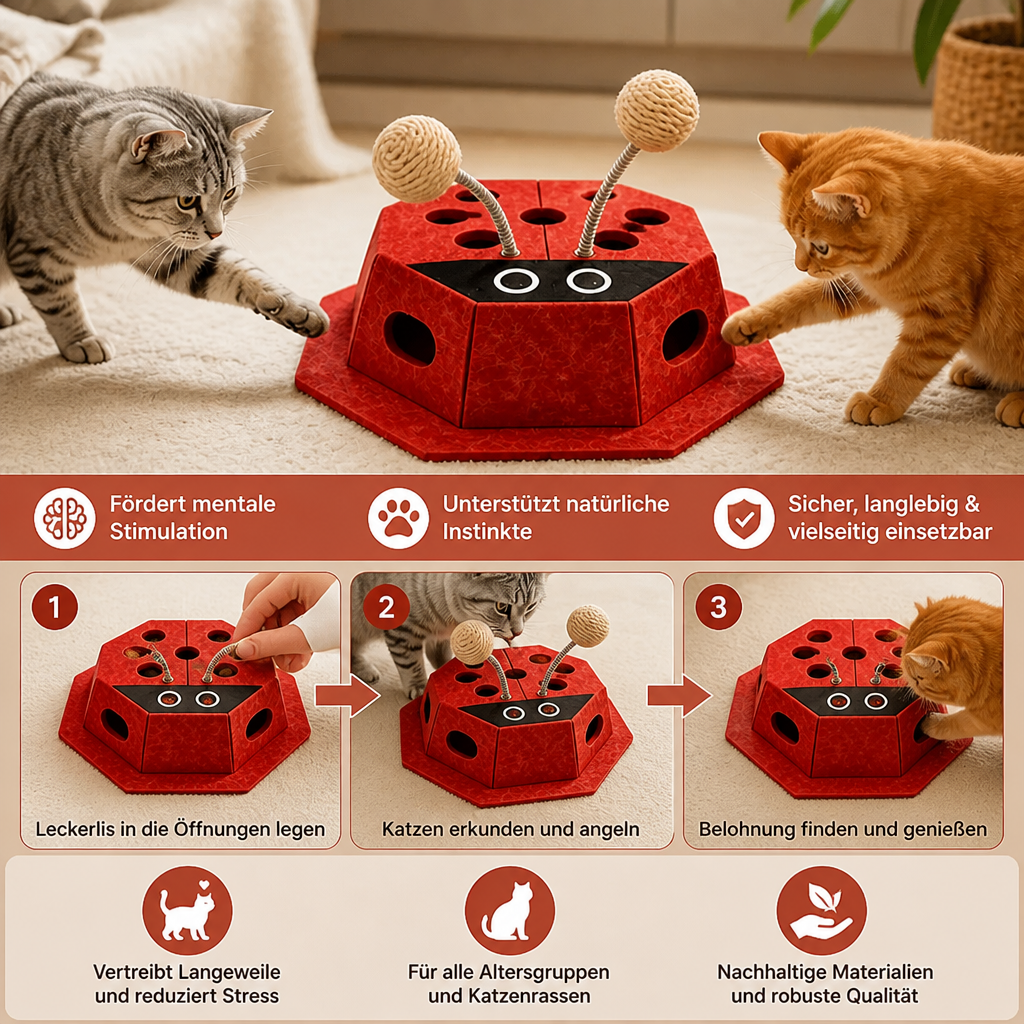 3-in-1-Puzzle-Spielzeug für Katzen in Form eines Marienkäfers