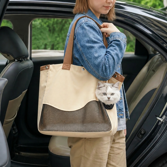 Atmungsaktive Tragetasche aus Canvas für Katzen mit Netzfenster