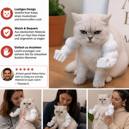 Muskelarm Katzenkostüm mit Geschirr für Lustige Fotos und Verkleidung