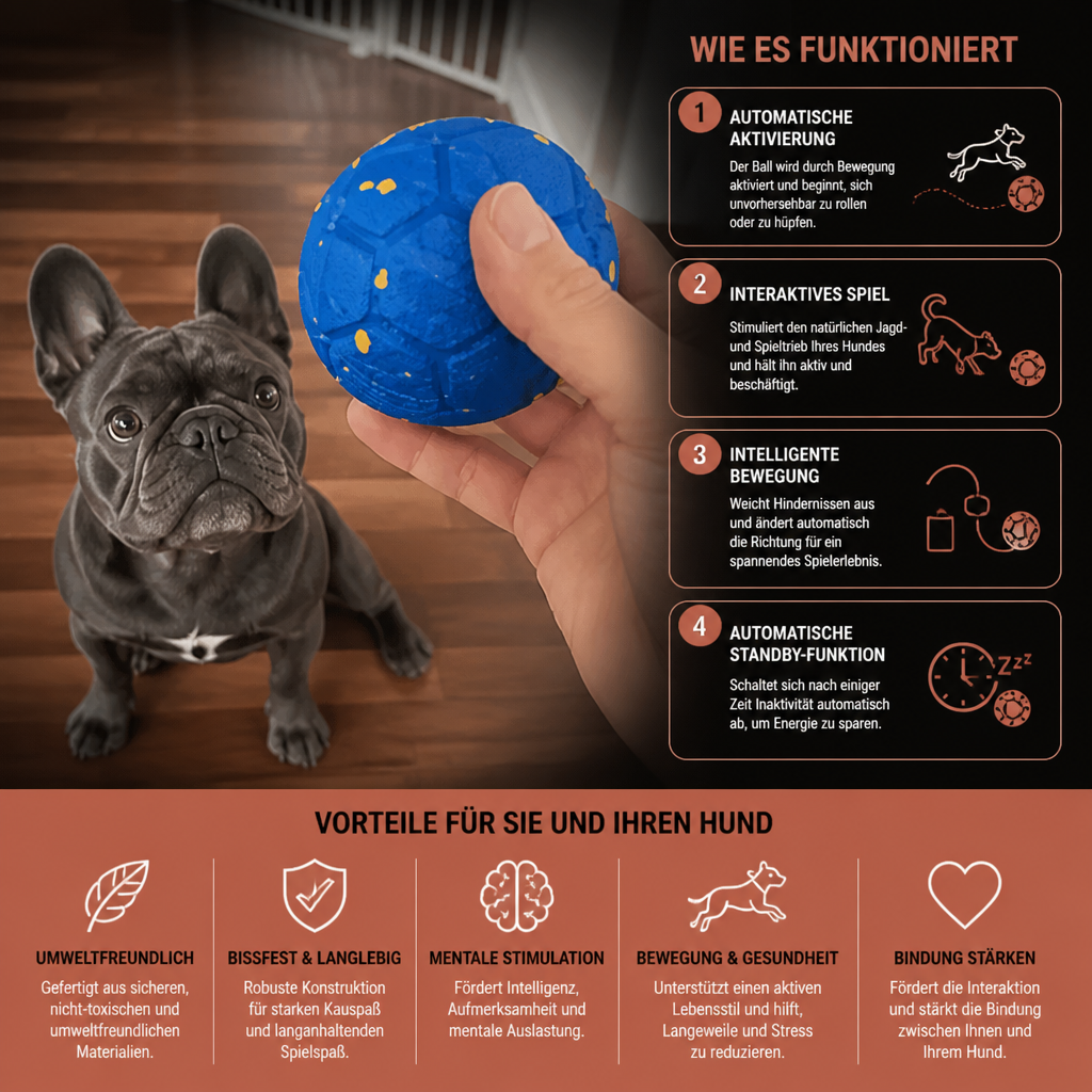 Umweltfreundlicher, bissfester, intelligenter, interaktiver, automatischer Hundeball