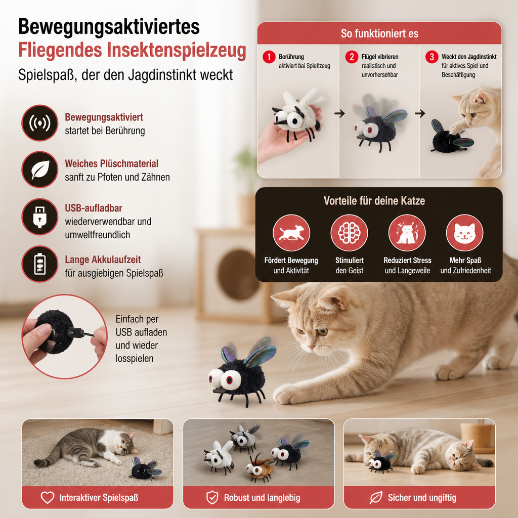 Bewegungsaktiviertes fliegendes Insektenspielzeug für Katzen