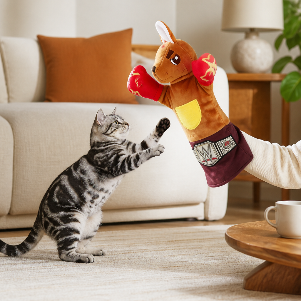 Interaktives Känguru-Box-Handpuppen-Spielzeug für Katzen