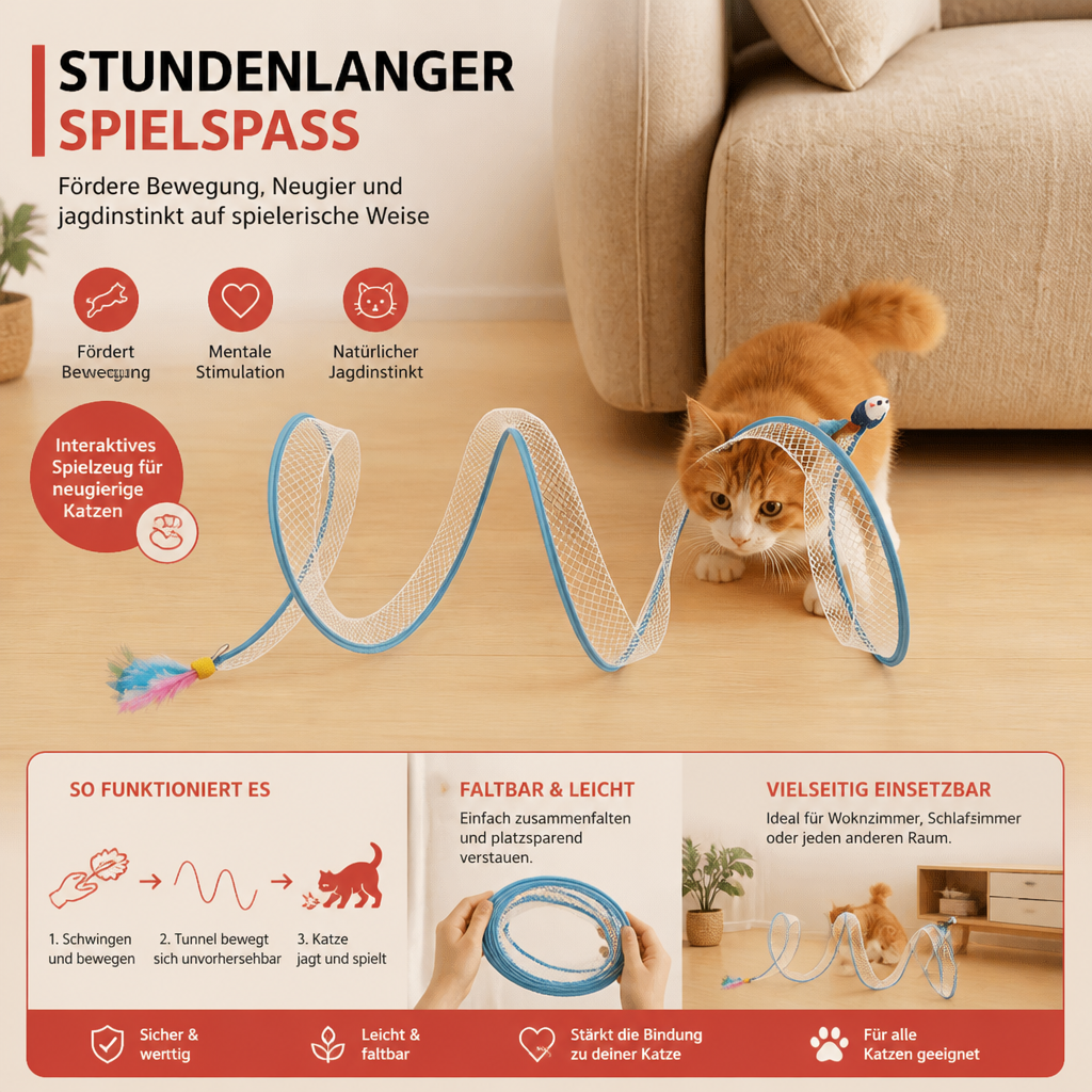 S-förmiger Katzentunnel – interaktiver, zusammenklappbarer Spieltunnel