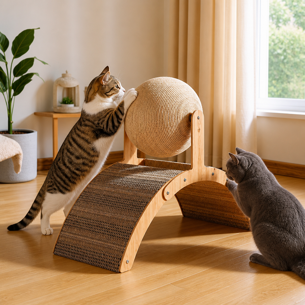 Interaktiver Riesenrad-Katzenkratzer mit drehbarem Juteball