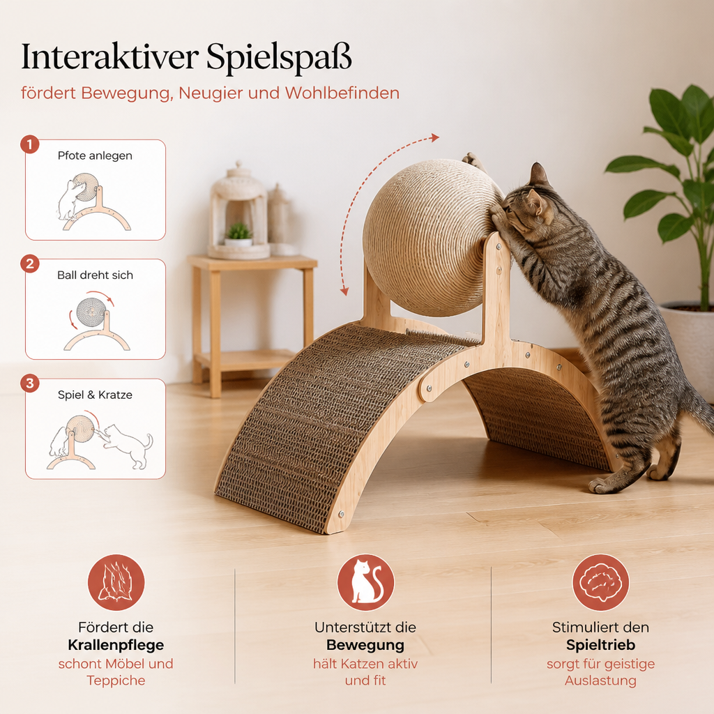 Interaktiver Riesenrad-Katzenkratzer mit drehbarem Juteball