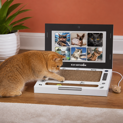 Laptop-Katzenkratzer aus Pappe & interaktives Spielzeug