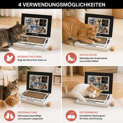 Laptop-Katzenkratzer aus Pappe & interaktives Spielzeug