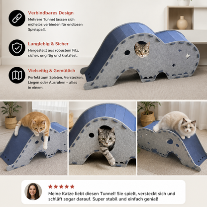 Elefantenförmiger Katzen-Spieltunnel aus Filz & gemütliches Bett – Faltbares und verbindbares Design