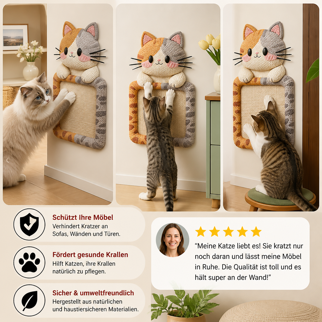 2-in-1 Gewebte selbstklebende Katzen-Kratzmatte & Möbelschutz mit interaktivem Spielzeug