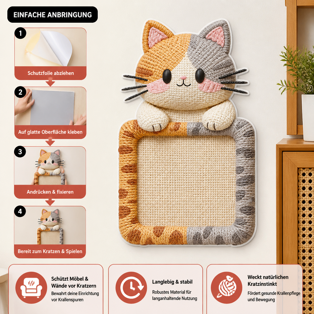 2-in-1 Gewebte selbstklebende Katzen-Kratzmatte & Möbelschutz mit interaktivem Spielzeug