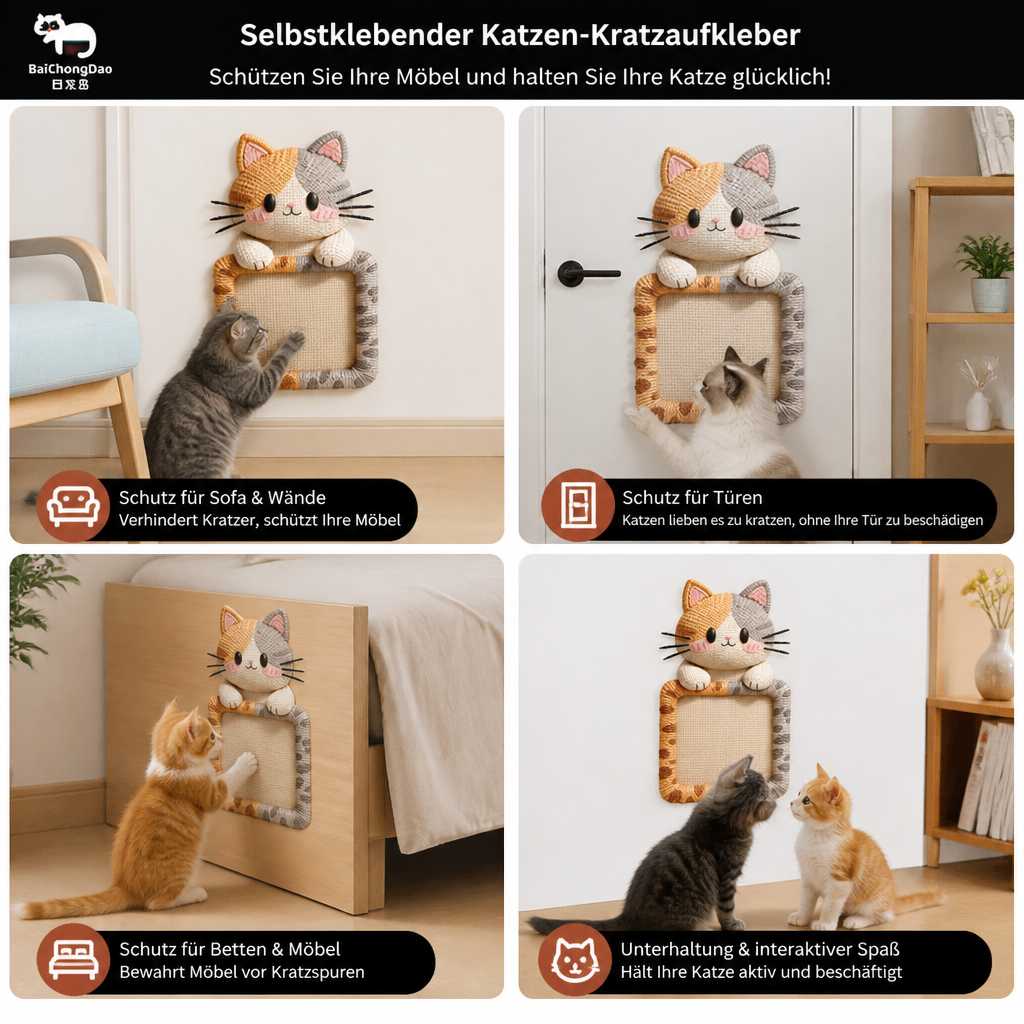 2-in-1 Gewebte selbstklebende Katzen-Kratzmatte & Möbelschutz mit interaktivem Spielzeug