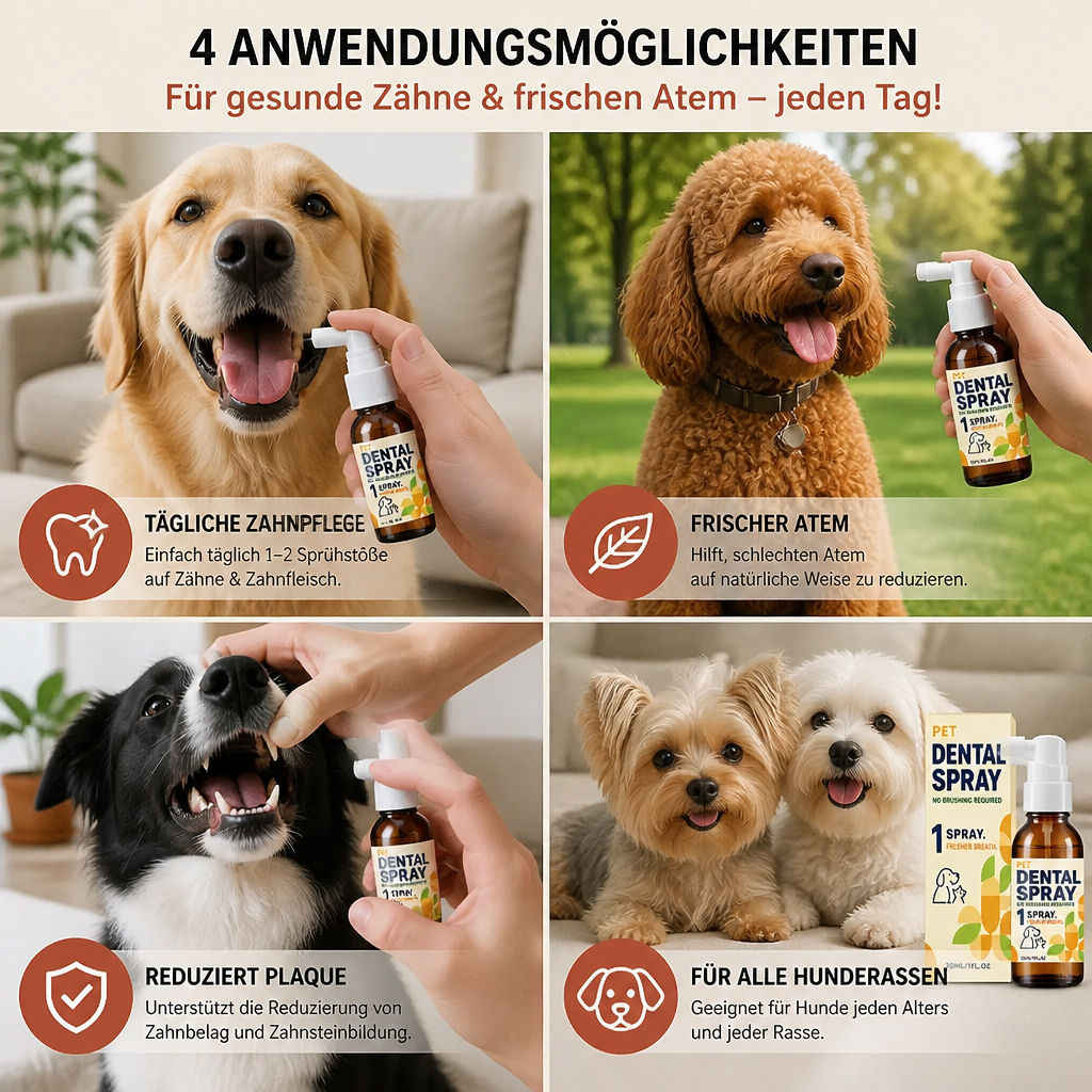 Zahnpflege-Spray gegen Zahnstein für Hunde – Hilft, Plaque zu reduzieren & den Atem zu erfrischen