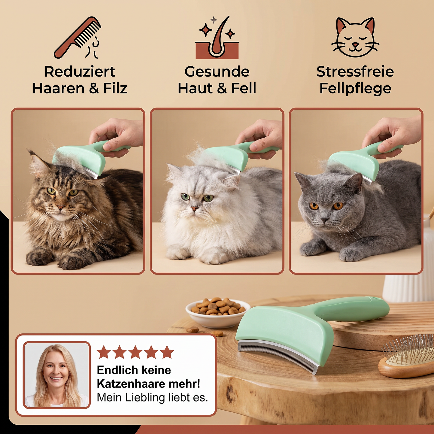 Unterwollrechen für Katzen – Extra breites Fellpflegewerkzeug für lose Haare & langes Fell