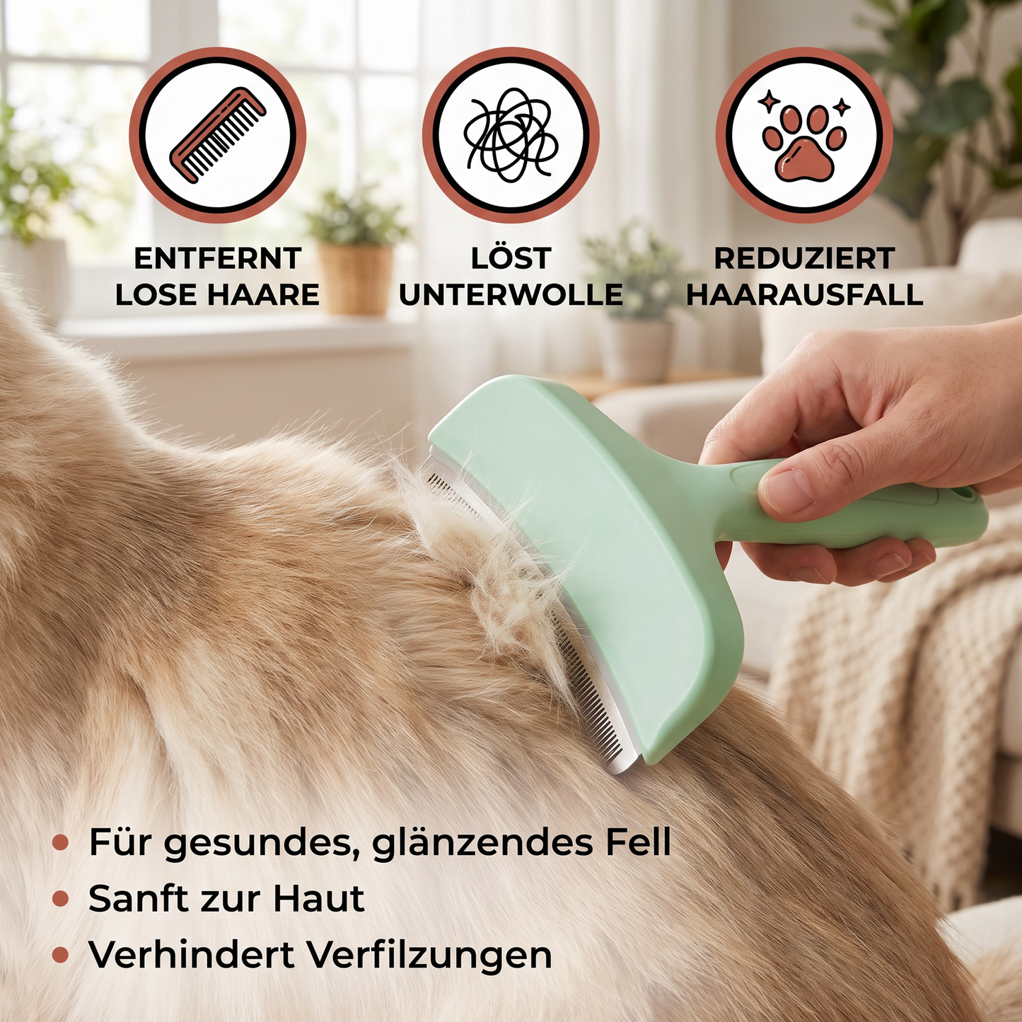 Unterwollrechen für Katzen – Extra breites Fellpflegewerkzeug für lose Haare & langes Fell